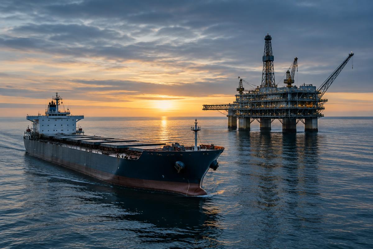 Commercial vessel and offshore facility at sea